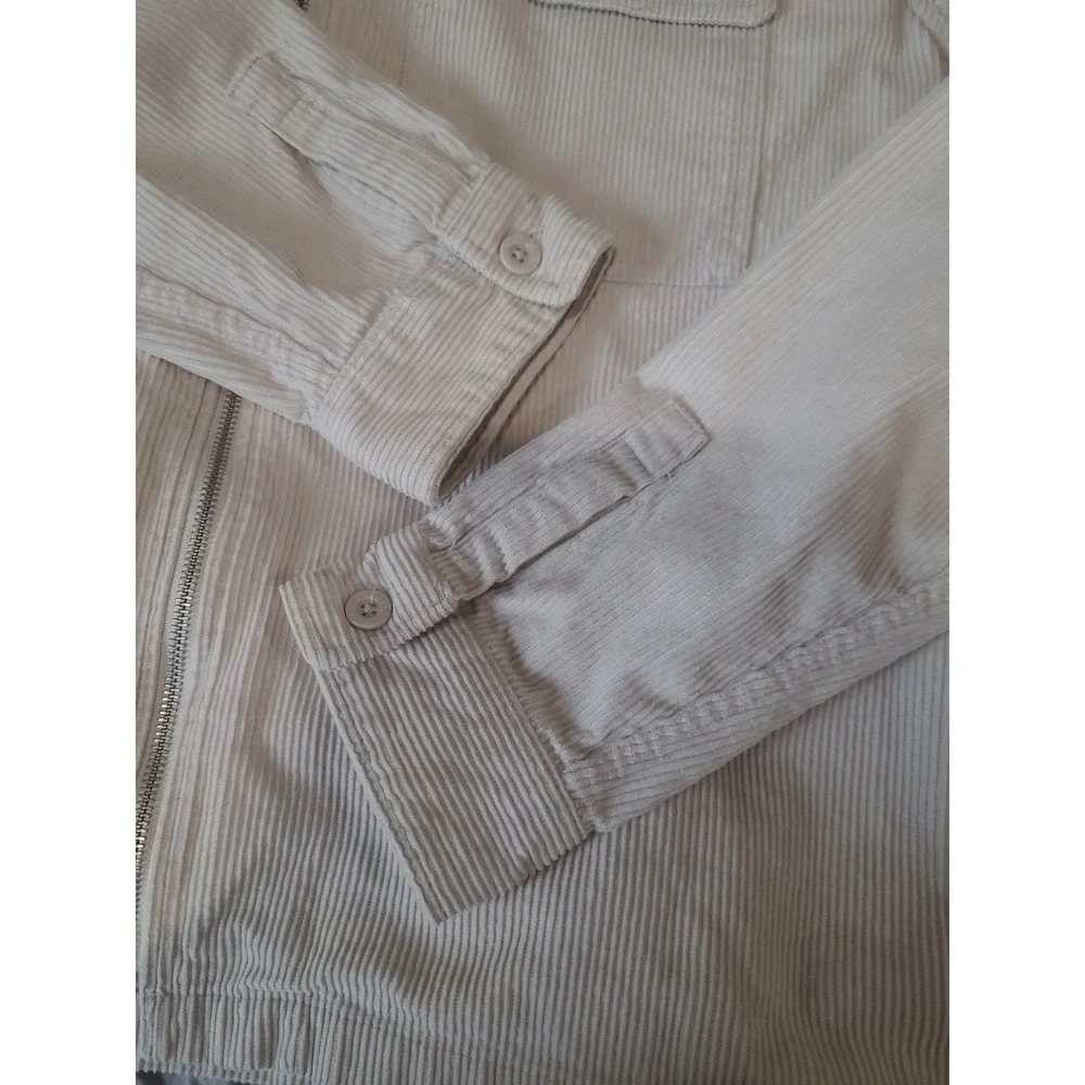 H&M Men SZ XXL Corduroy zip‎ front Shirt Jacket Ivory flap pockets preppy casual